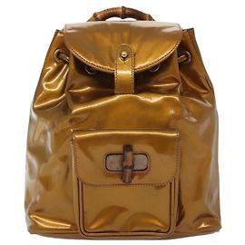Mochila Vintage de Bambu Gucci Mini em Verniz Dourado