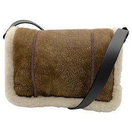 Brunello Cucinelli Brown / Cream Monili Bead Embellished Shearling Handbag Brown
