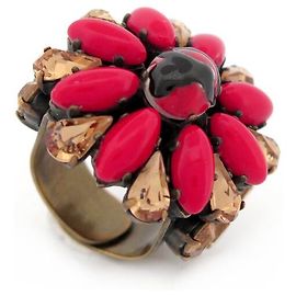 ANELLO ETRO FIORE CON PIETRE CABOCHON ROSSE E CRISTALLO IN OTTONE T55 ANELLO D'ORO D'oro