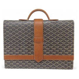 BOLSA VINTAGE GOYARD DE COURO E CANVAS MARROM 40CM Marrom