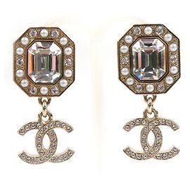 Chanel Coco Mark Metall-Strass Ohrringe Silber Golden