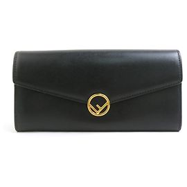 Fendi Black Leather Long Wallet Black