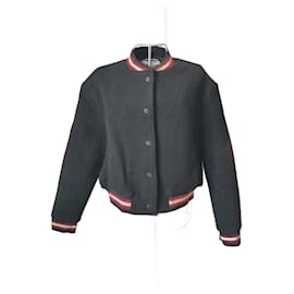 Ba&Sh Bash Woll Bomber Schwarz Weiß Rot