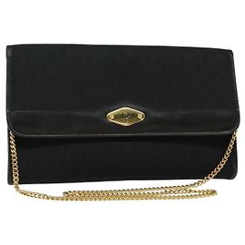 Bolsa de ombro em canvas Trotter Christian Dior preta e dourada Auth yk19482 Preto Dourado