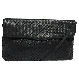 BALLY Bolsa de Ombro de Couro Preta Dourada Auth bs29341 Preto Dourado