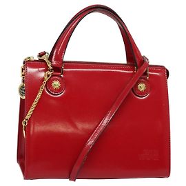 Gianni Versace Hand Bag Leather 2way Red Gold Auth ac3863 Red Golden