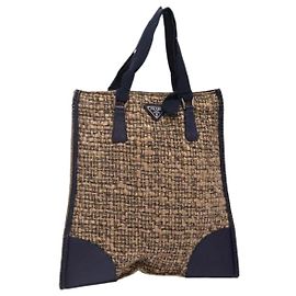 PRADA Bolsa de Mão Tweed Bege Prata Auth bs29049 Prata Bege