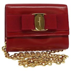 Mini bolsa de ombro Vala Chain em couro vermelho e dourado Auth 140616 da Salvatore Ferragamo Vermelho Dourado