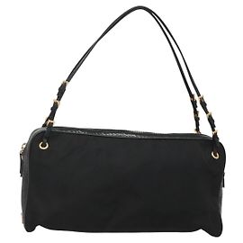 Borsa a spalla Prada in nylon nero e oro media Nero