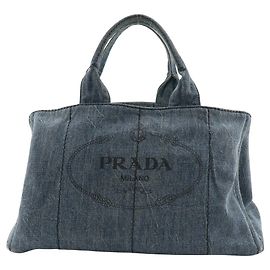 Prada Canapa Tote Denim Grande Azul