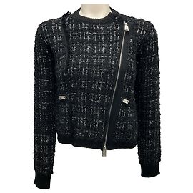 Jonathan Simkhai Schwarzer Multi-Alamdea Boucle Tweed Zip-Up-Pullover von Simkhai Schwarz