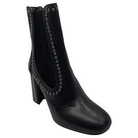Stivaletti in pelle neri e argento con borchie Miu Miu Nero