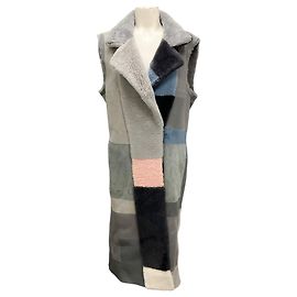 Akris Multicolor Reversible Lamb Fur and Suede Long Vest Multiple colors