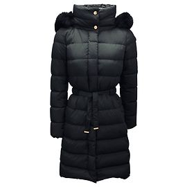 Herno Black Fox Fur Trimmed Down Puffer Polar Tech Coat with Belt Black