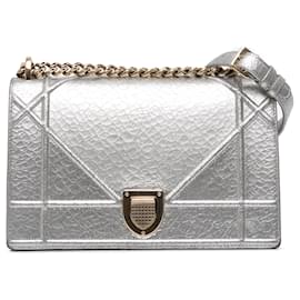 Dior-Dior Silver Medium Metallic Ceramic Effect Deerskin Diorama Flap-Silvery