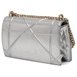 Dior-Dior Silver Medium Metallic Ceramic Effect Deerskin Diorama Flap-Silvery