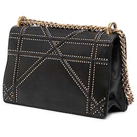 Dior-Dior Black Medium Studded Lambskin Diorama Flap-Black