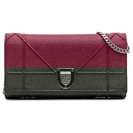 Dior-Dior Red Grained Calfskin Diorama Croisiere Wallet on Chain-Red,Dark red