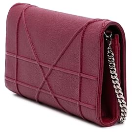 Dior-Dior Red Grained Calfskin Diorama Croisiere Wallet on Chain-Red,Dark red