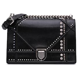 Dior-Dior Black Medium Studded Lambskin Diorama Flap-Black