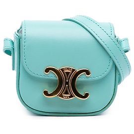 Céline Celine Blue Leather Triomphe AirPods Case with Strap Blue Turquoise