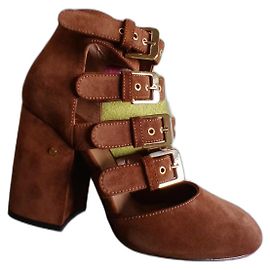 Laurence Dacade Brown Suede Multi-Strap Pumps Brown