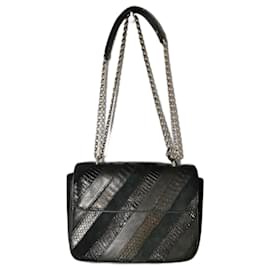 Claris Virot Ava Patchwork Black Python Leather Handbag Black