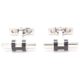 Gemelos Hermès Tube H Negro Plata