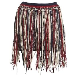 Saia Chanel de lã e caxemira com franjas azul branco e vermelho Multicor