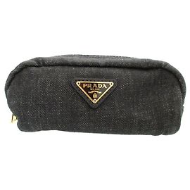 Pochete de denim preto com placa triangular Prada Outro