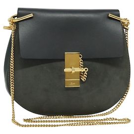 Chloé Borsa a Spalla in Pelle Chloe Chain Drew Khaki Oro Auth BA5346 D'oro Cachi