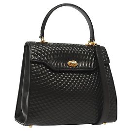 BALLY Handtasche Leder 2-Wege Schwarz Gold Auth 140911 Schwarz Golden