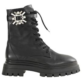 Stuart Weitzman Botas de couro pretas com cadarço Preto