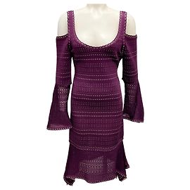 Herve Leger Bordeaux Combo Kamryn Kalt-Schulter Stretch Pointelle Strickkleid Bordeaux