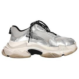 Balenciaga-Tênis Triple S Balenciaga em poliéster prateado-Prata,Metálico