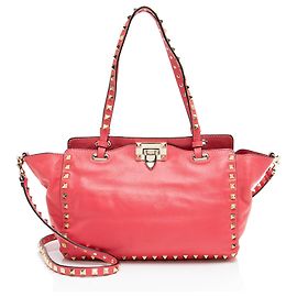 Valentino Garavani Valentino Leather Rockstud Small Tote Pink