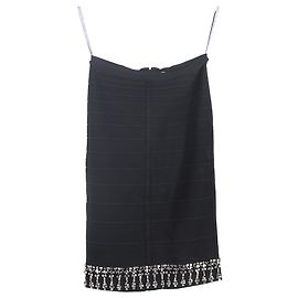 Saia midi em rayon preto com barra adornada Herve Leger Preto