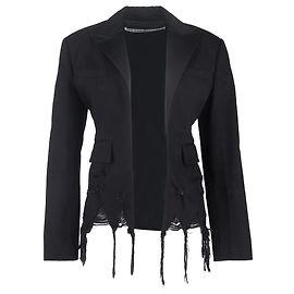 Alexander Wang Open Distressed Blazer in Black Cotton Black
