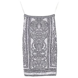 Saia Mini em Jacquard Impresso Herve Leger em Rayon Preto e Branco Multicor