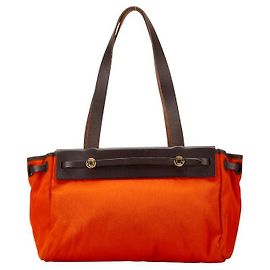 Hermès Bolsa Tote Herbag Cabas PM em Couro Toile Officier Hermes Laranja