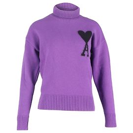 Rollkragenpullover Ami de Coeur aus lila Merinowolle Lila