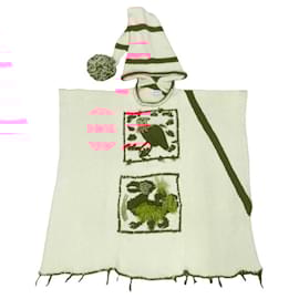 Loewe-Poncho de tricô bordado em lã Loewe-Branco