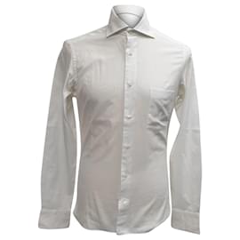 Ermenegildo Zegna-Ermenegildo Zegna Button-Down Long Sleeve Shirt with Chest Pocket in White Cotton-White,Cream