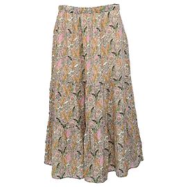 Ba&sh Julia Floral-Print Ruffled Midi Skirt in Green Cotton Other