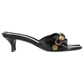 Balenciaga-Balenciaga Cagole Slide Sandals in Black Leather -Black