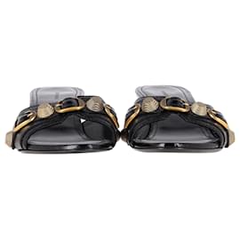 Balenciaga-Balenciaga Cagole Slide Sandals in Black Leather -Black