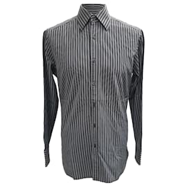 Gucci-Gucci Long Sleeve Two Toned Striped Button Down Shirt in Grey Cotton-Grey