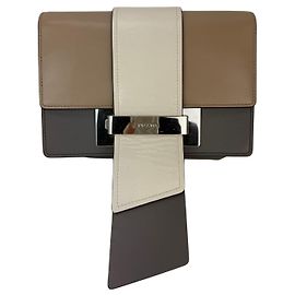 Borsa a tracolla in pelle di vitello beige e grigia Prada Cahier Multicolore