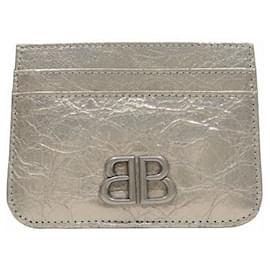 Balenciaga-Porta-cartões de couro BB Monaco da Balenciaga-Prata,Metálico