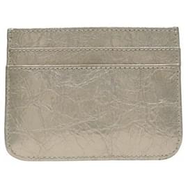 Balenciaga-Porta-cartões de couro BB Monaco da Balenciaga-Prata,Metálico